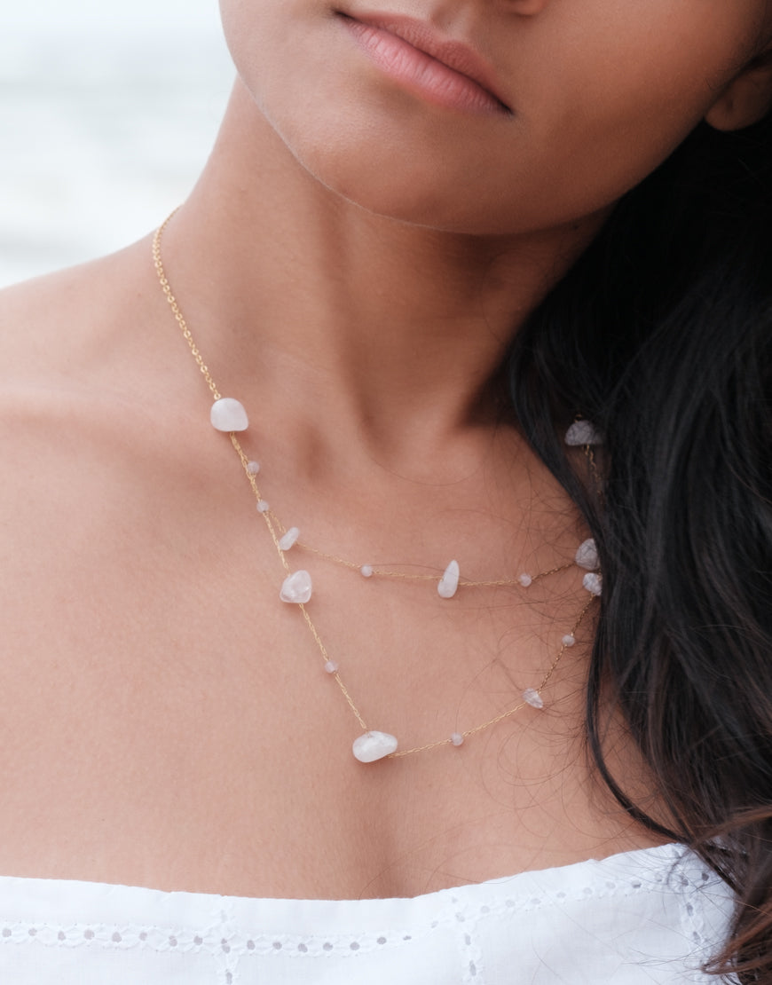 Double Layered Necklace with Pink Quart