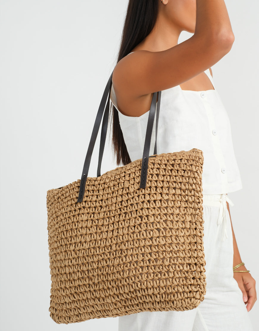 Raffia Tote with PU Straps