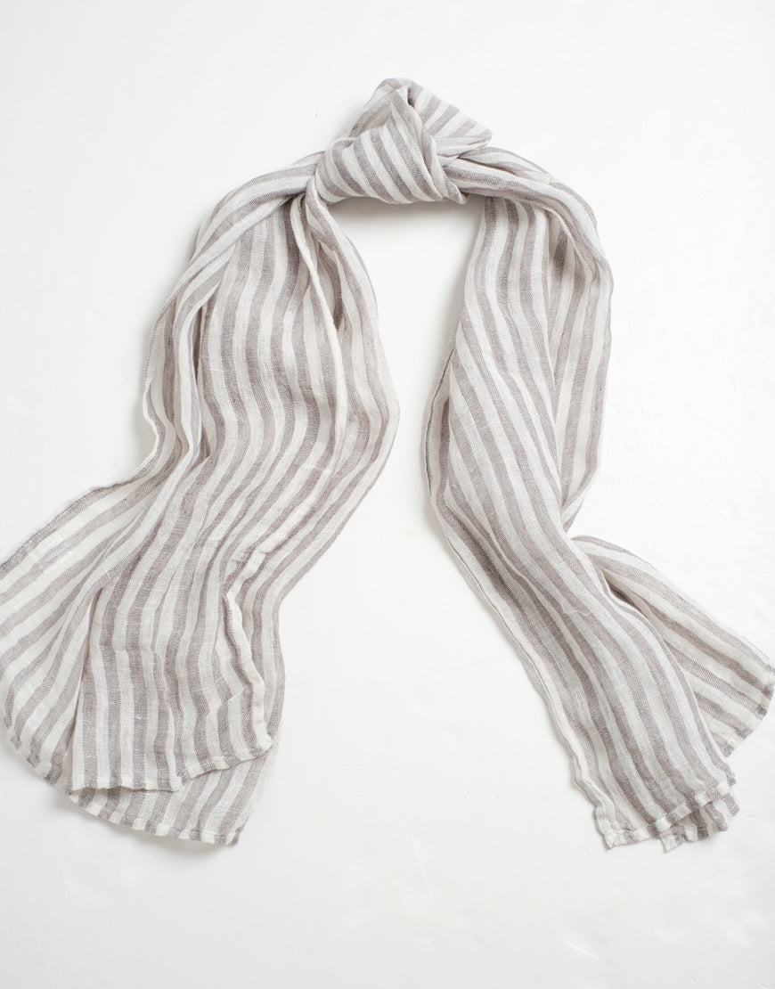 100% Linen Shawl - Grey Stripe