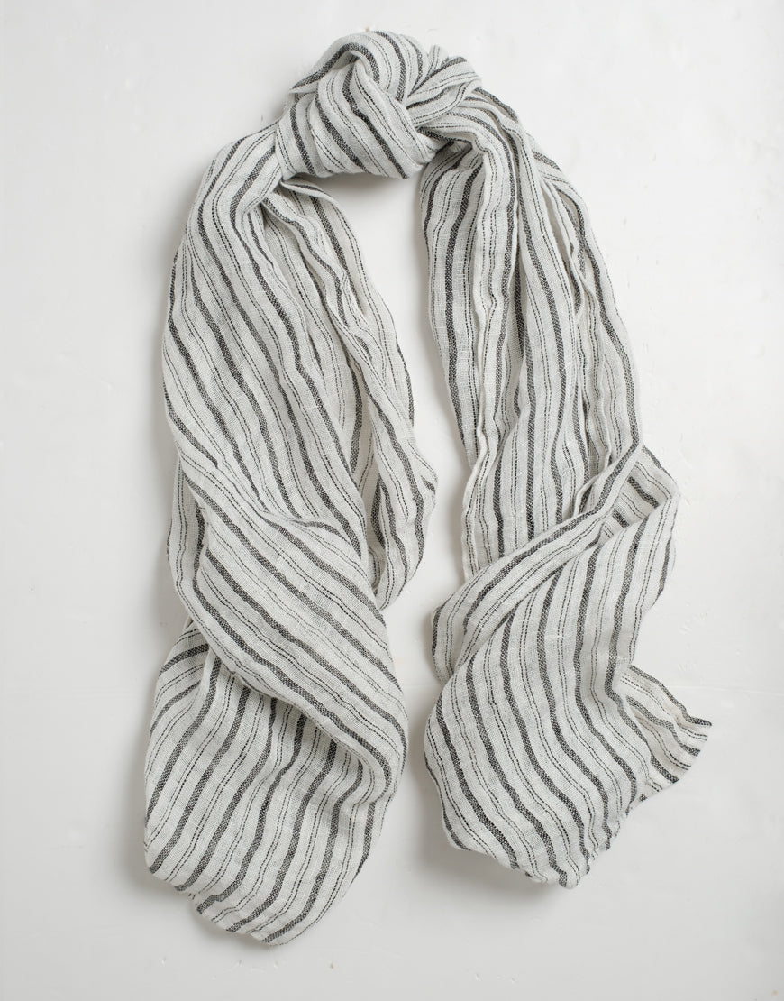 100% Linen Shawl - Black & White Stripes