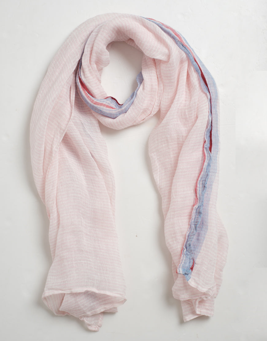 100% Linen Shawl - Pink Stripe