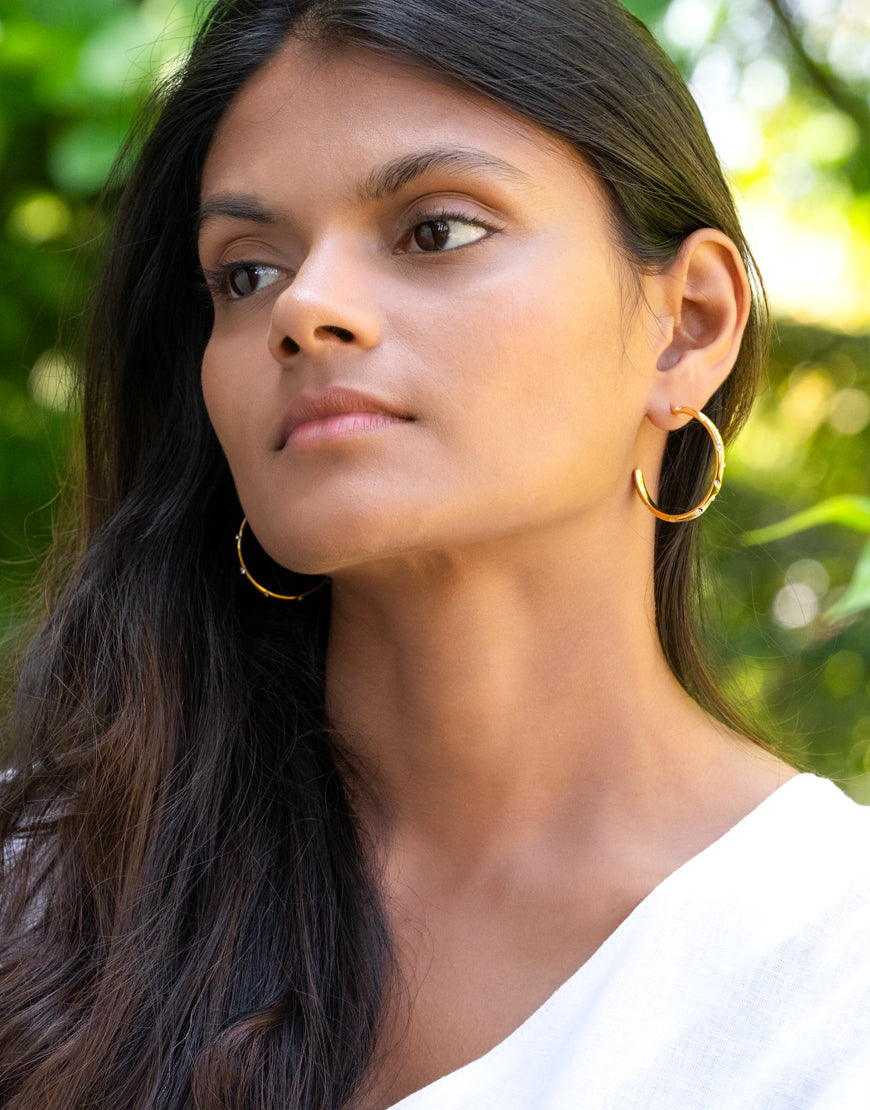 18K Plated Hoop with White Stones