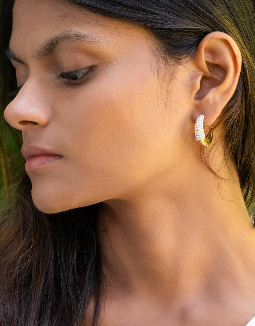 18K Plated Gold Molten Hoop with Pearl