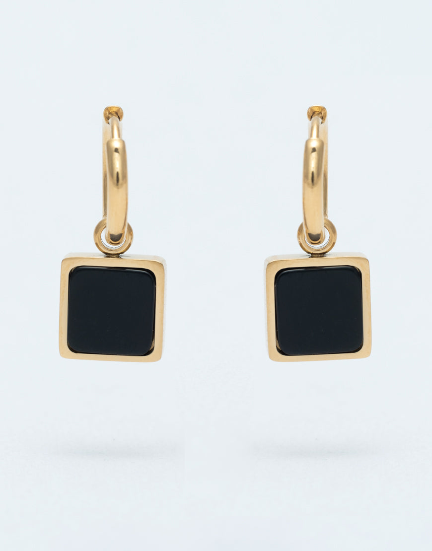 Fashion Black Square Stone Hoop