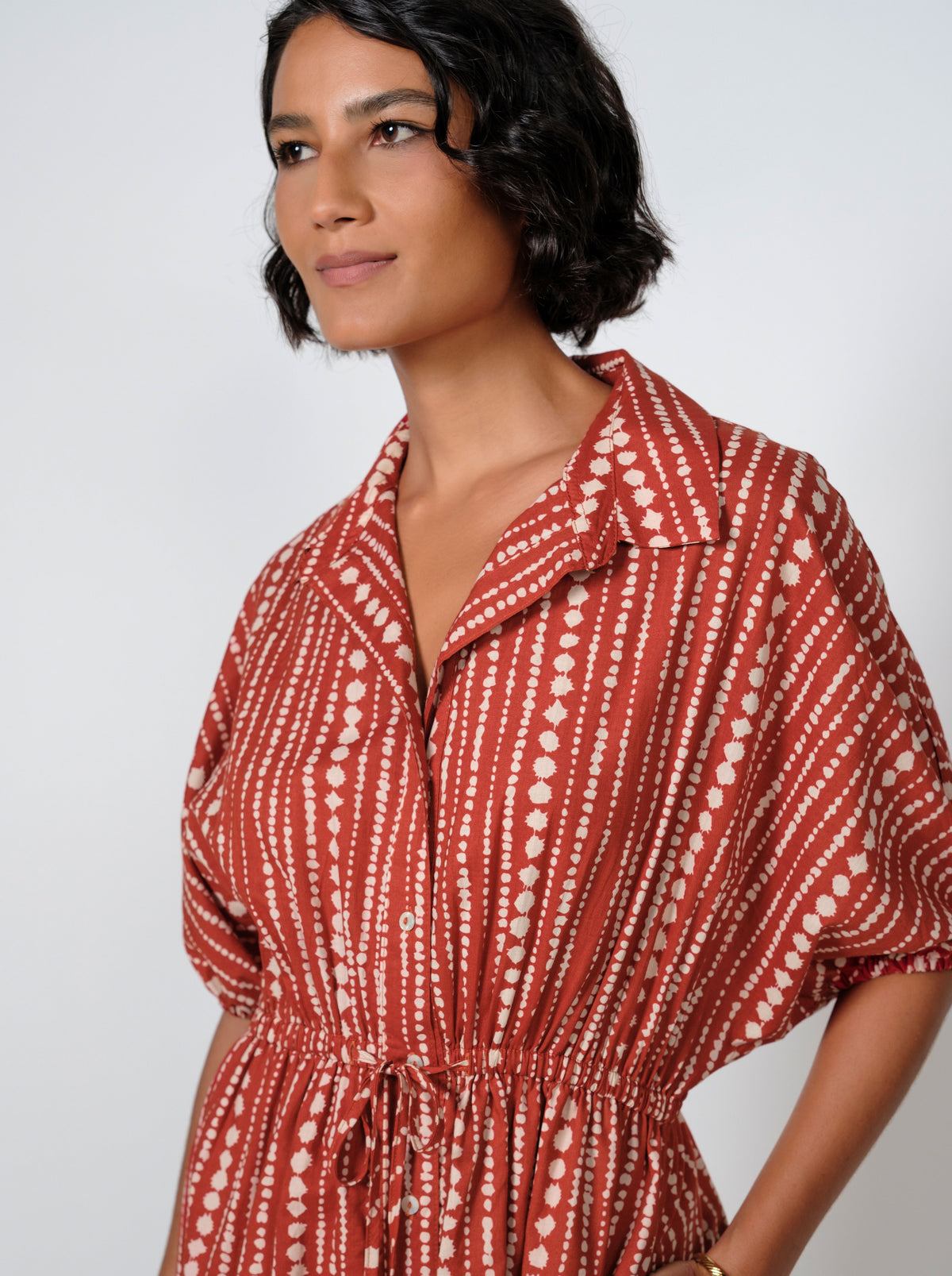 Yara Cotton Printed Button Down Midi Dress