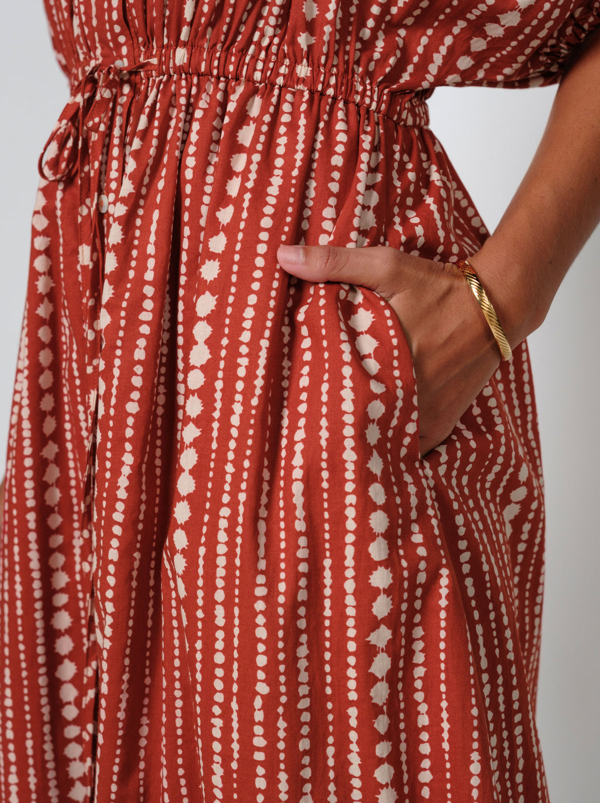 Yara Cotton Printed Button Down Midi Dress