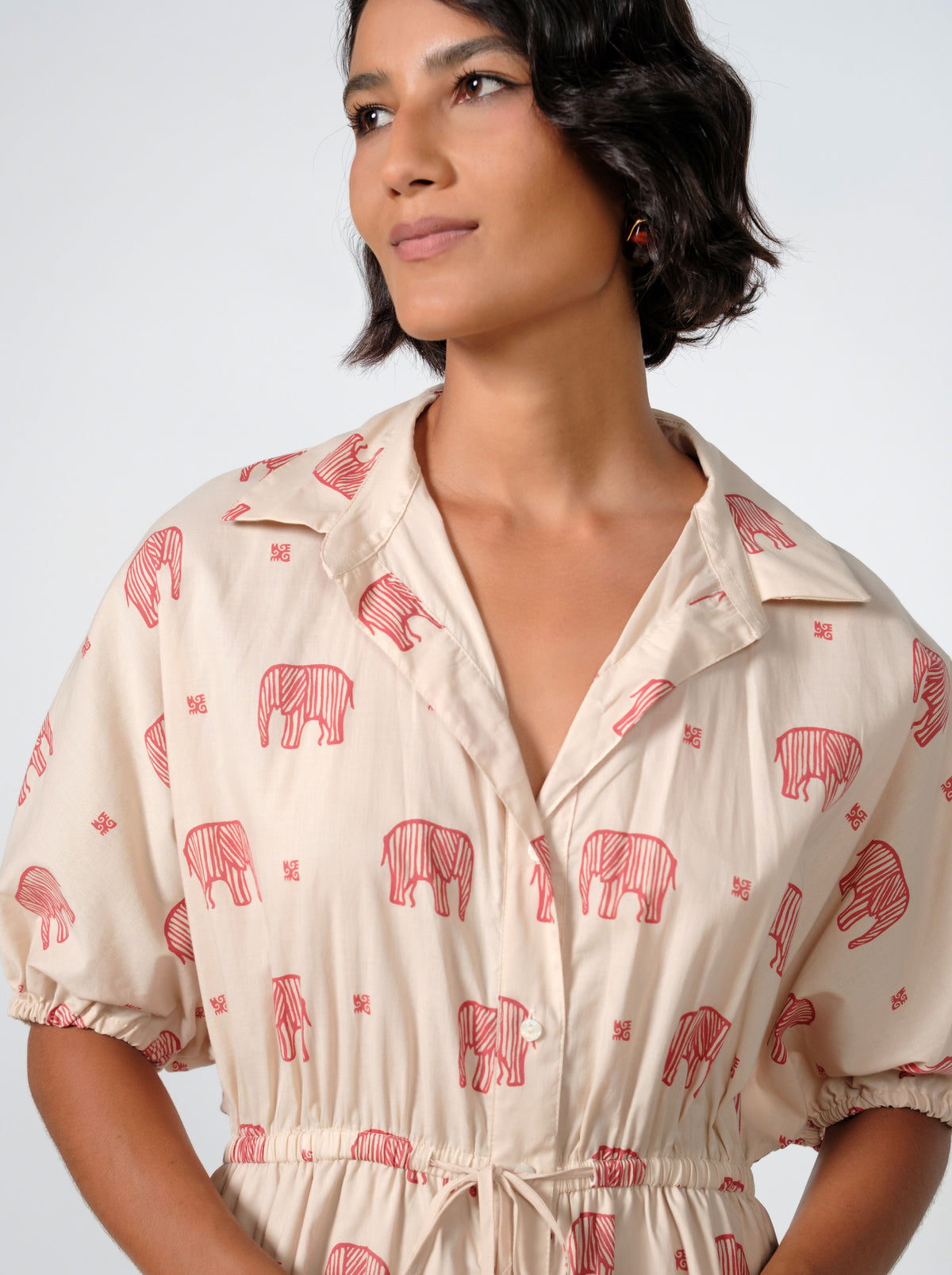 Yara Cotton Printed Button Down Midi Dress