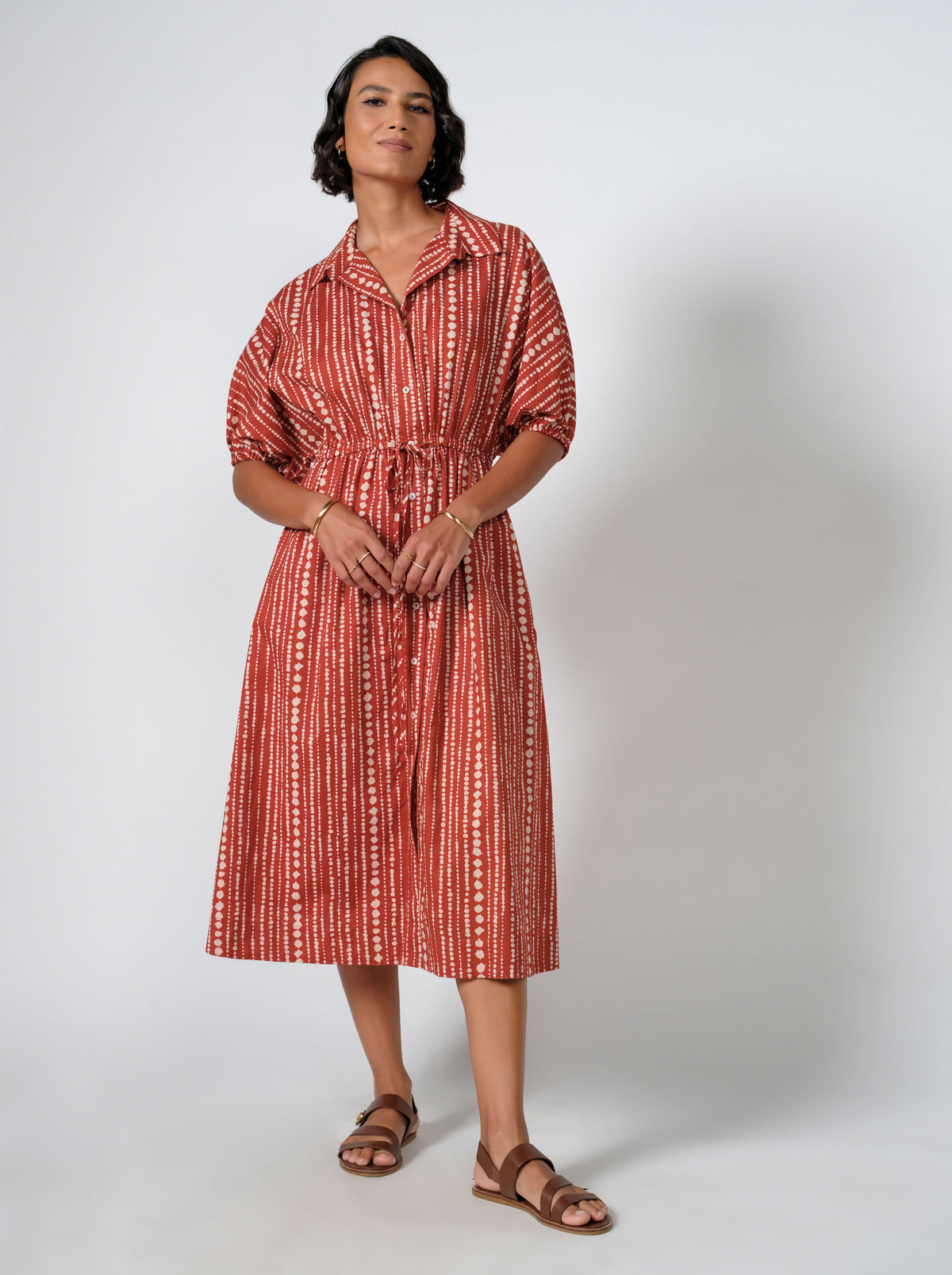 Yara Cotton Printed Button Down Midi Dress