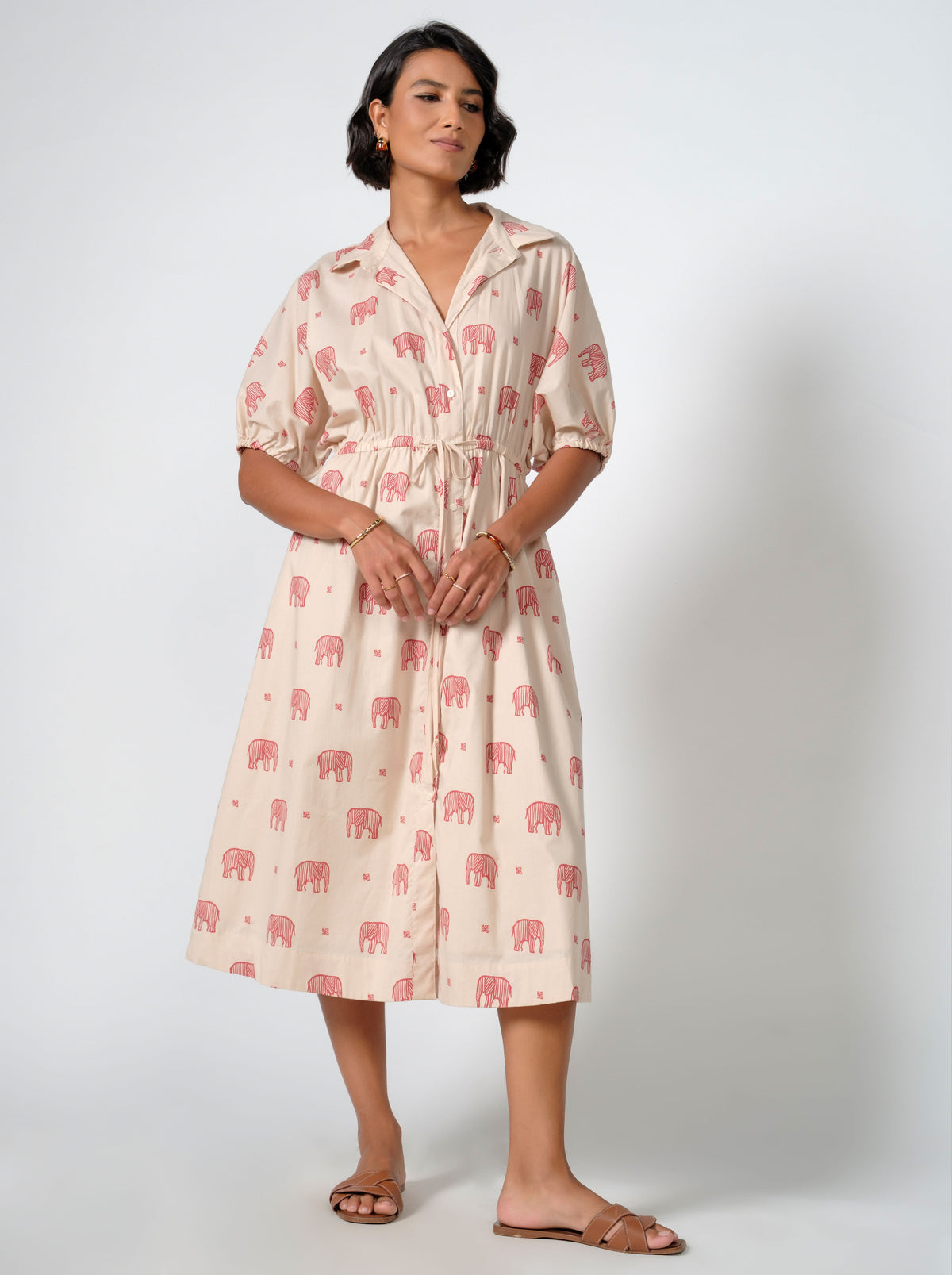 Yara Cotton Printed Button Down Midi Dress