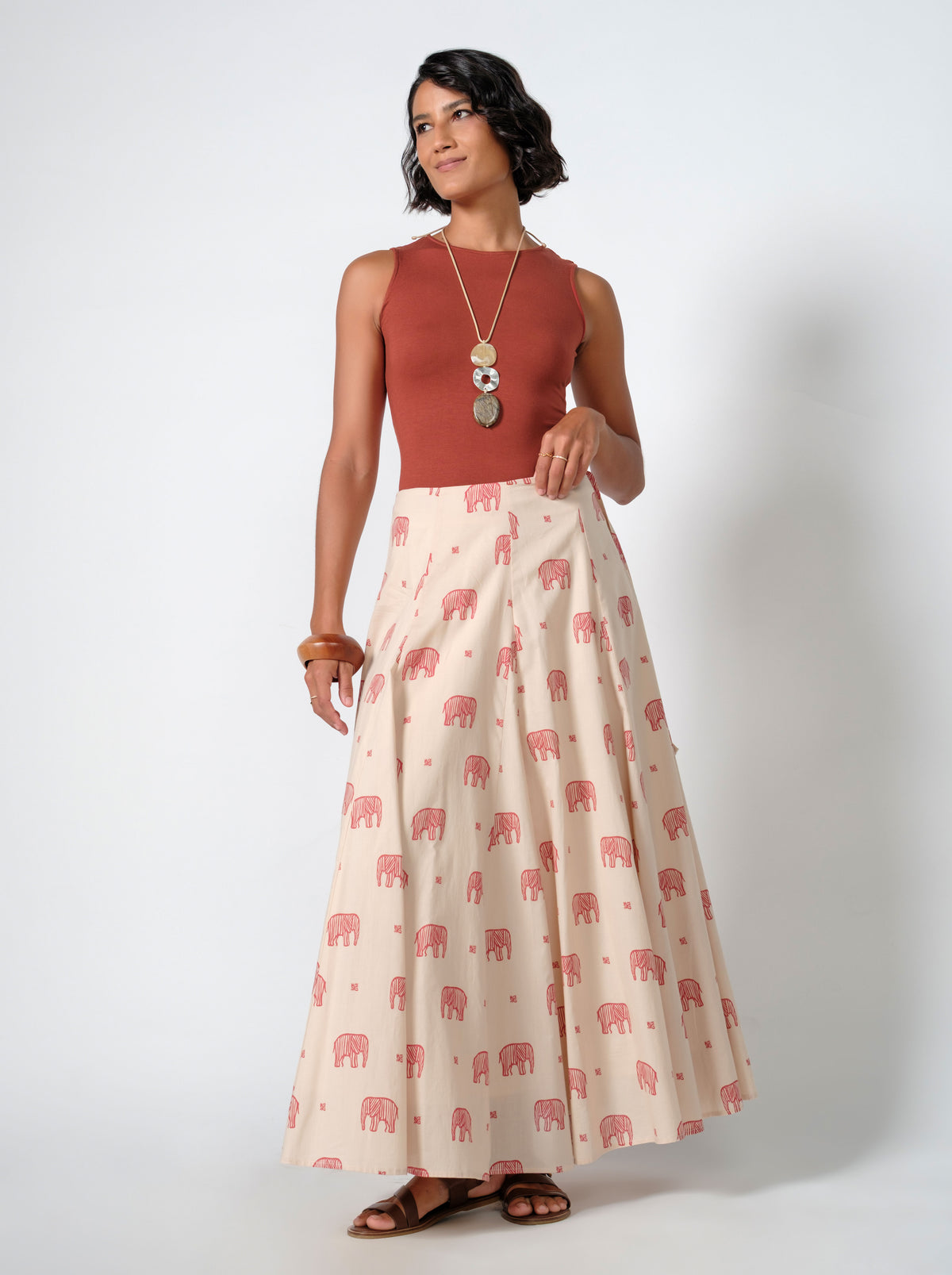 Aurora Mahali Cotton Printed Panel Maxi Skirt