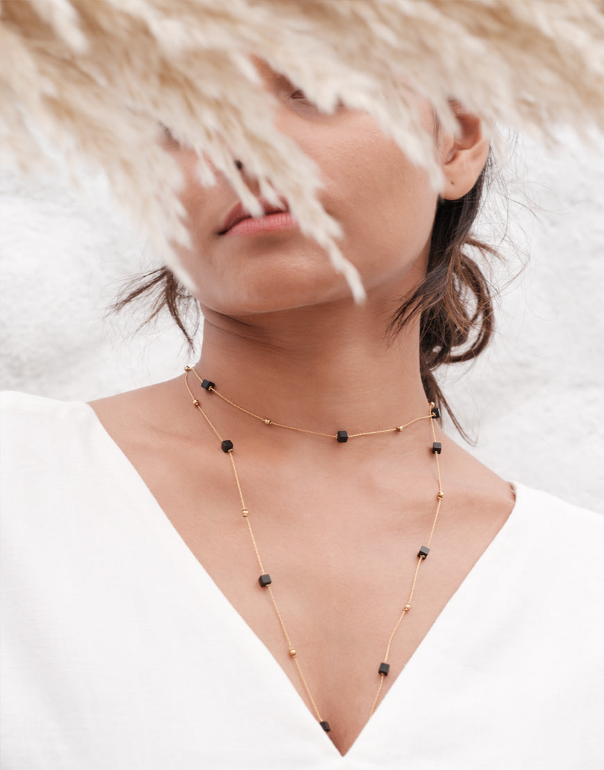 Matte Agate Bead Two Layer Necklace