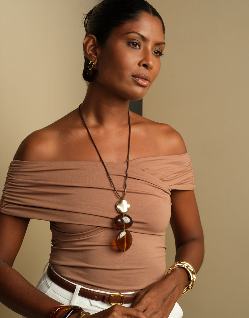 Cord Necklace with Resin and Metal pendant