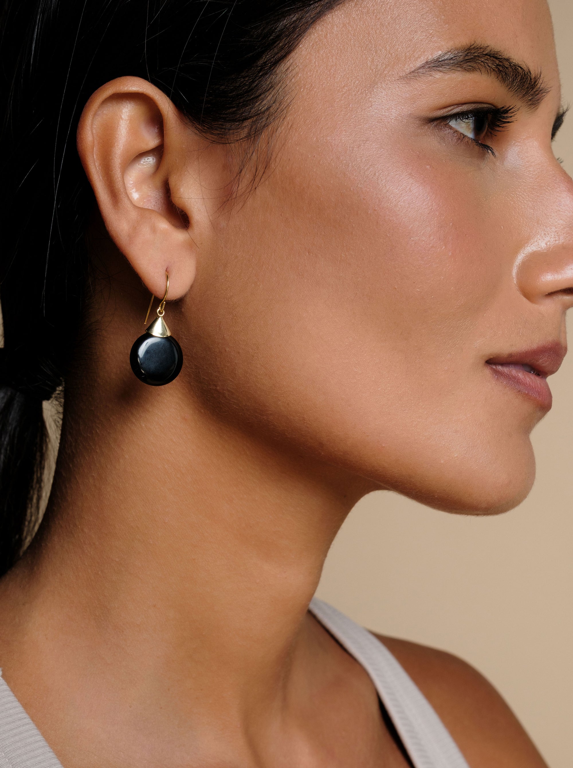S. Silver Black Onyx Drop Earing with 14K plated