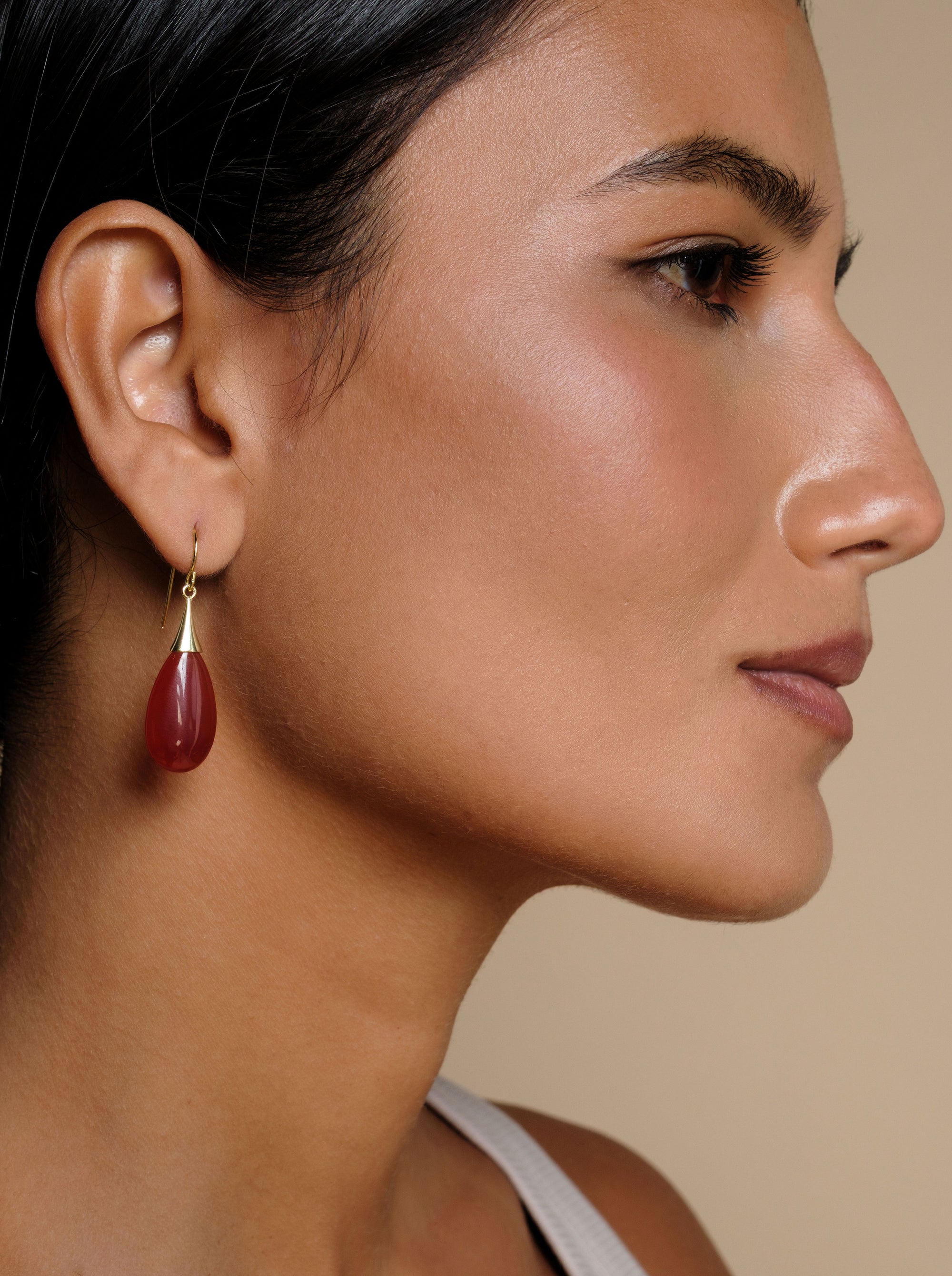 S. Silver Red Agate Tear Drop Earing with 14K plated