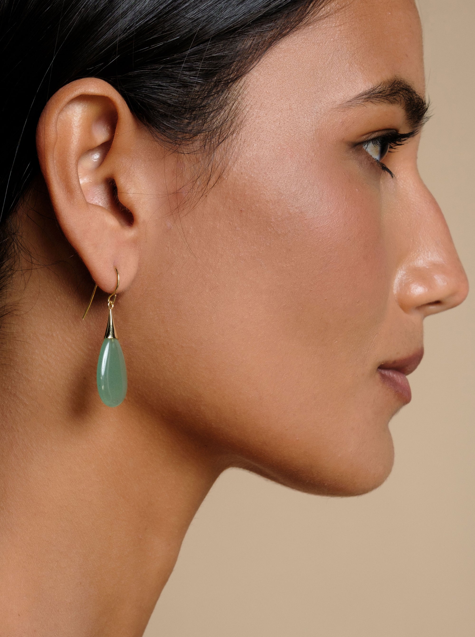 S. Silver Aventurine Tear Drop Earing with 14K plated