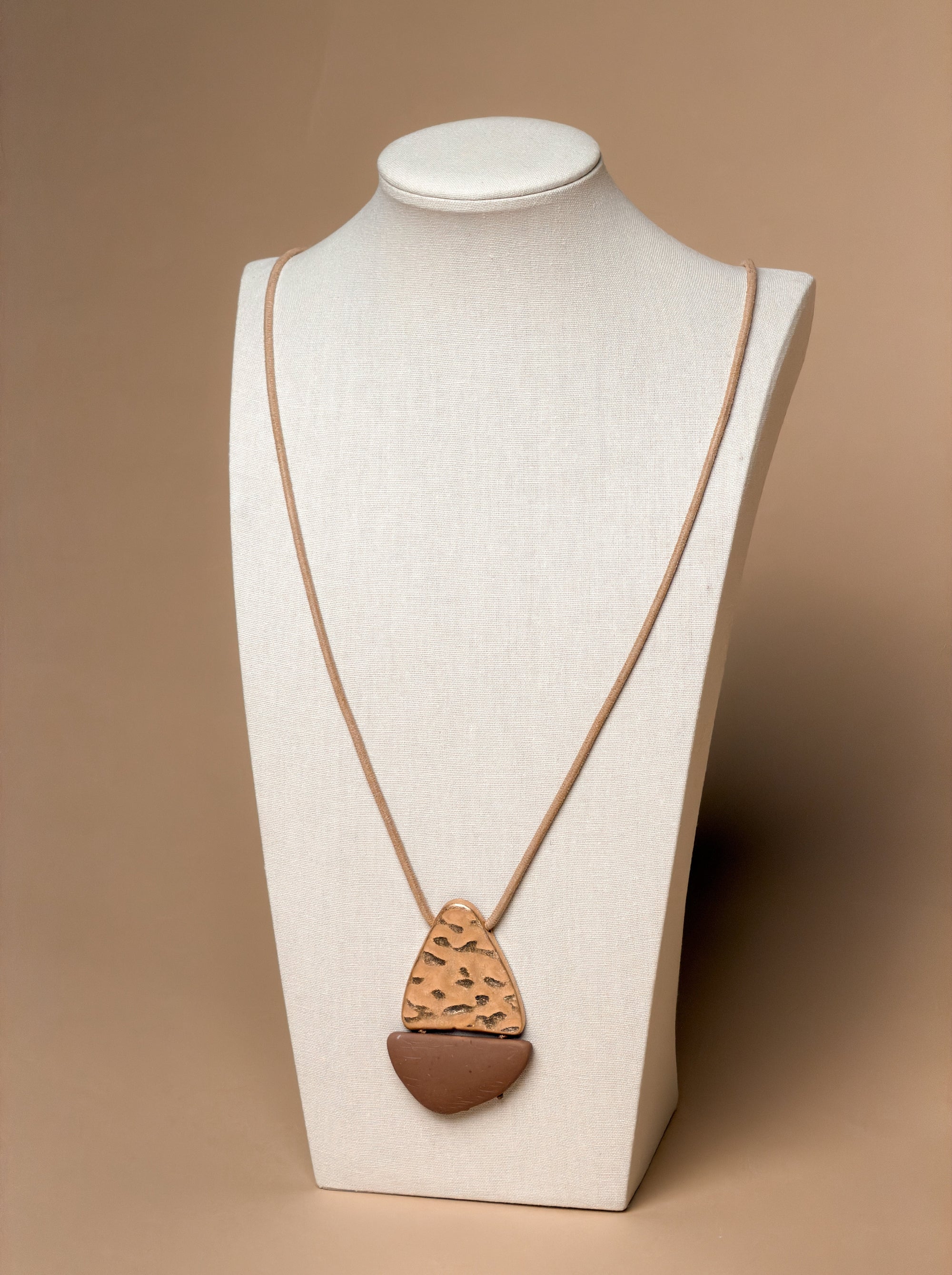 Corded Necklace With Molten Pendant in Brushed Gold Tone