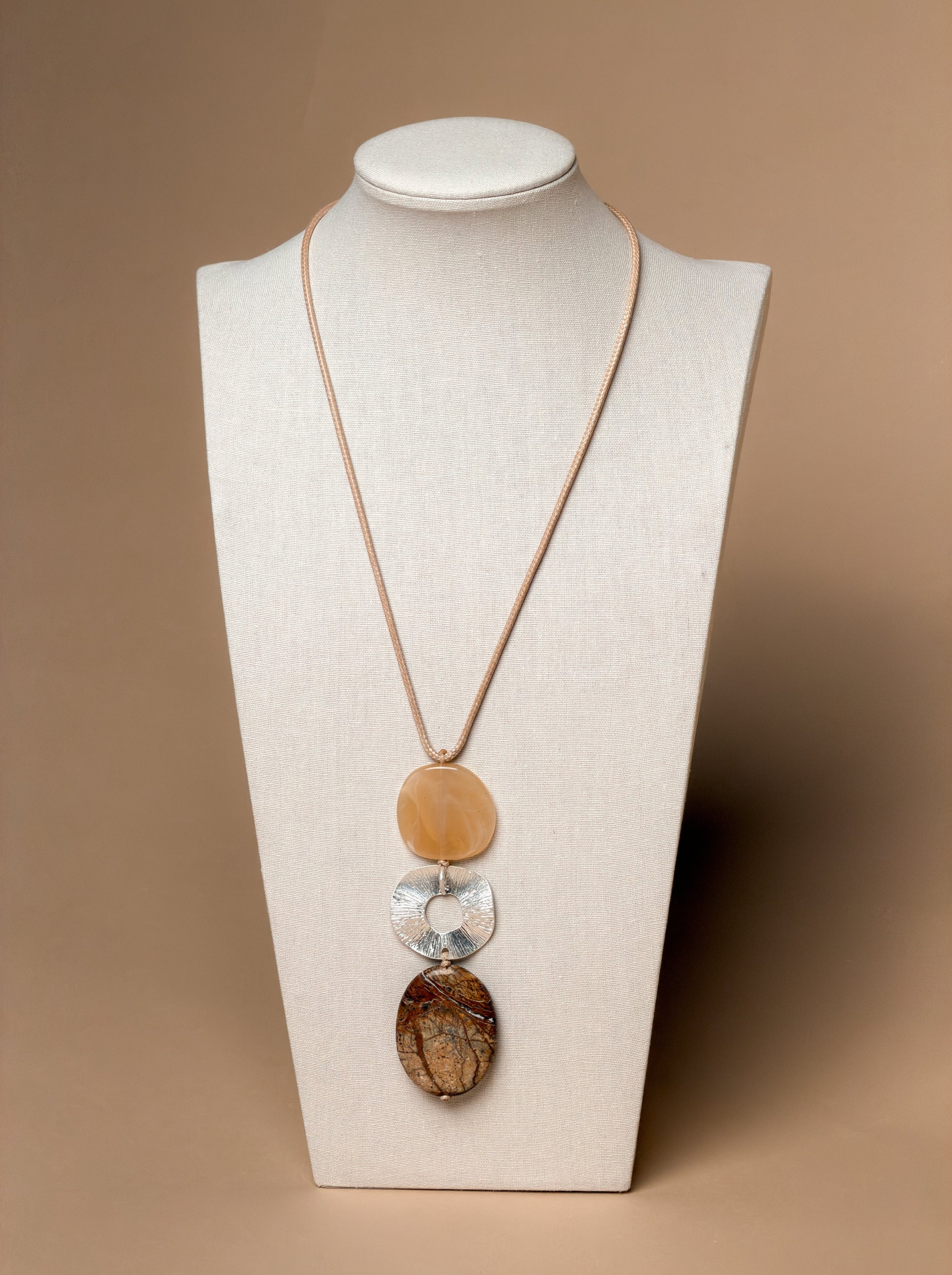 Corded Necklace with Resin and Metal Pendant
