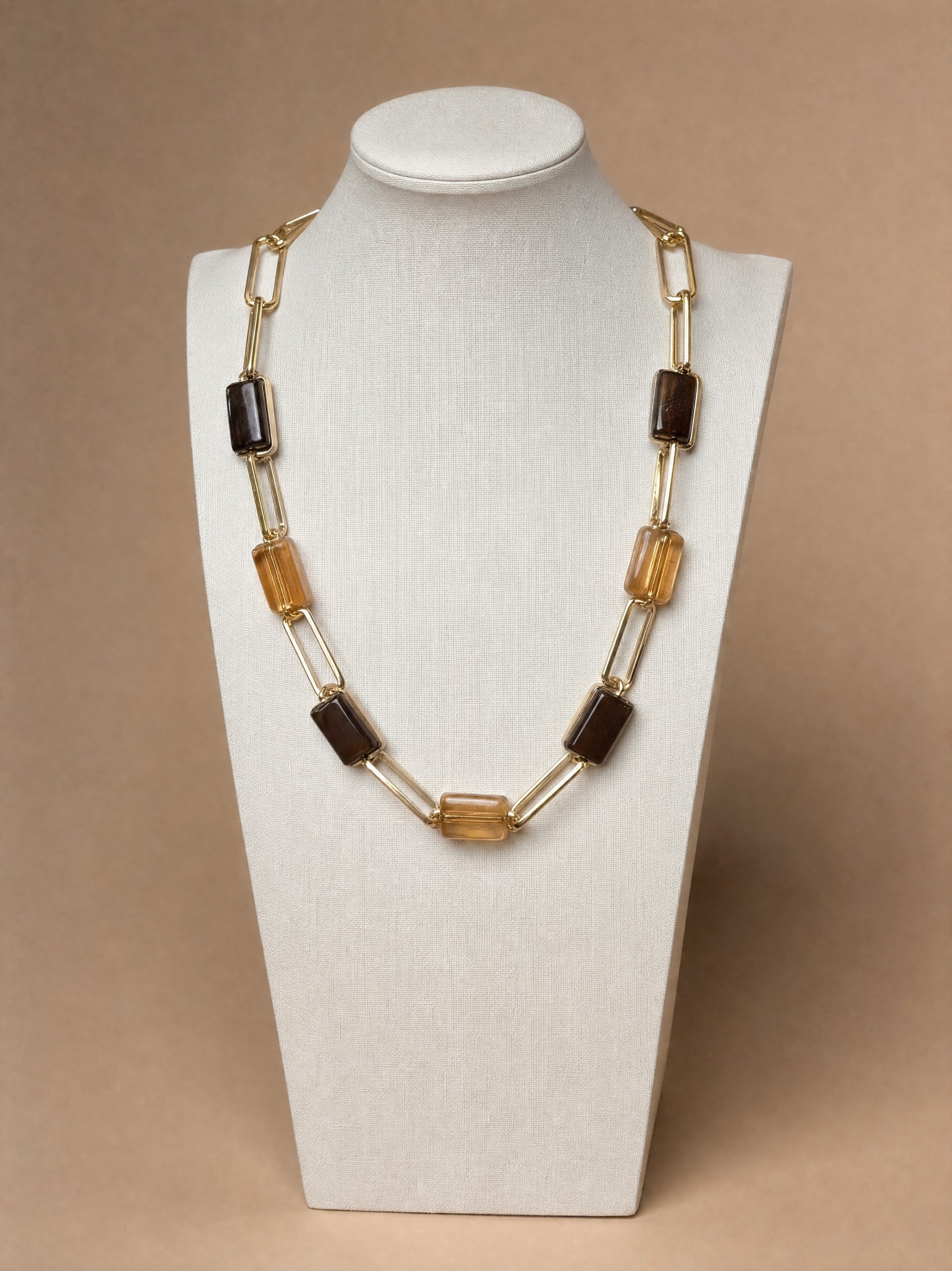 Squared-Off Links Statement Necklace With Resin Detail